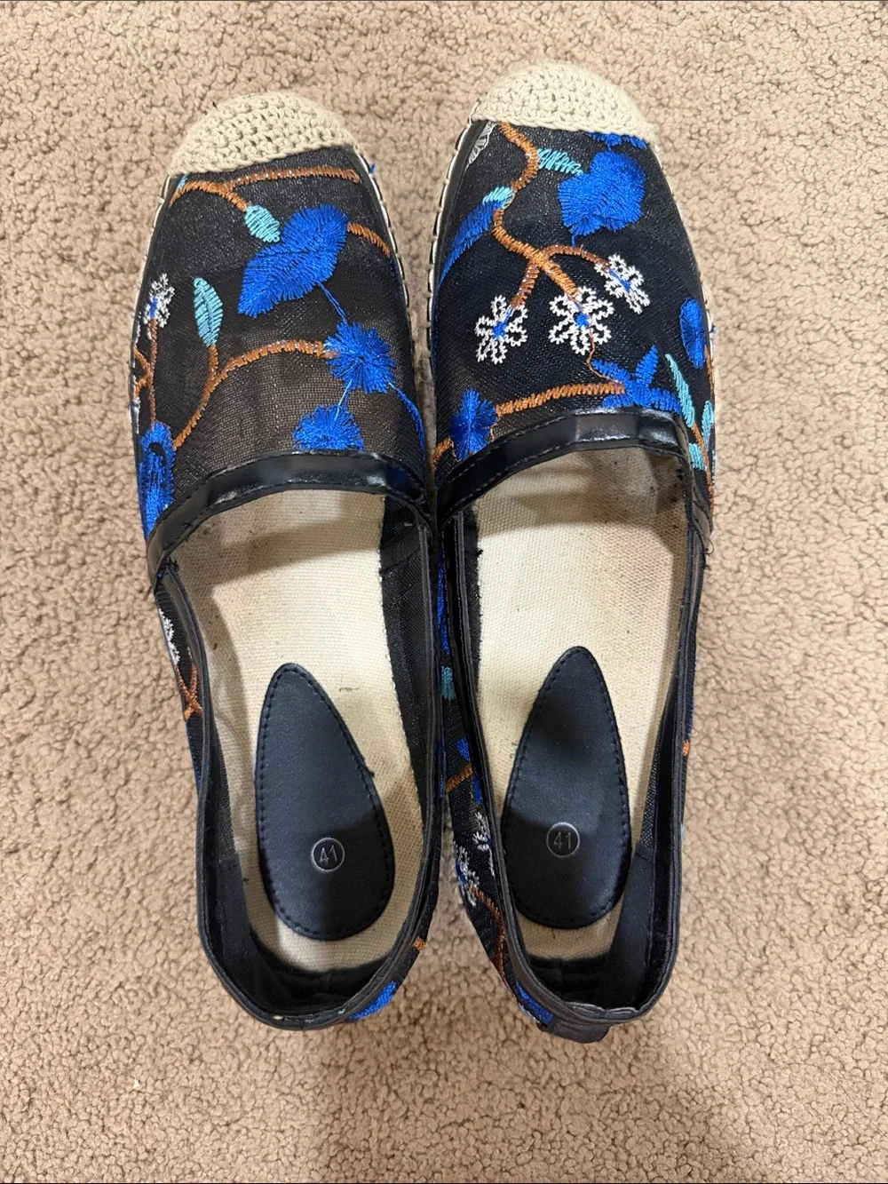 Black Floral Embroidered Slip-On Espadrilles